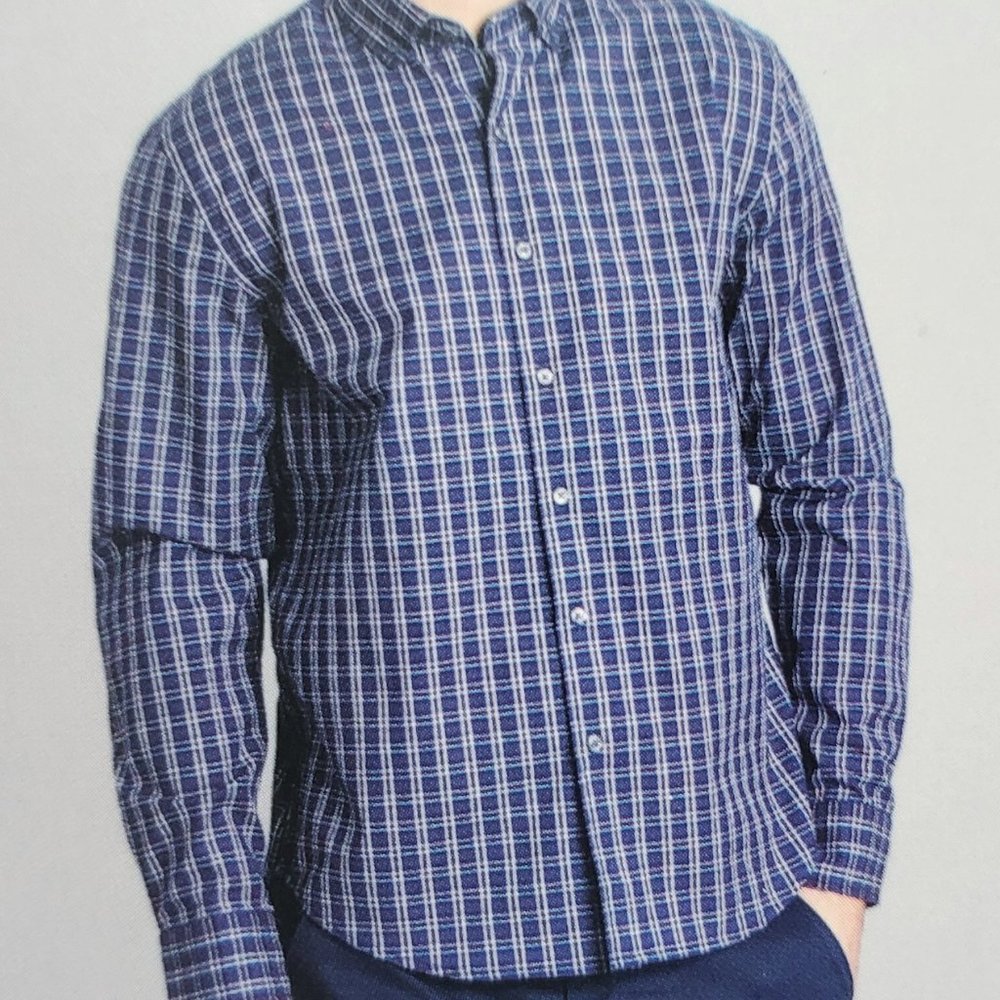 New! BC Expedition Blue Checkered Stretch Shirt